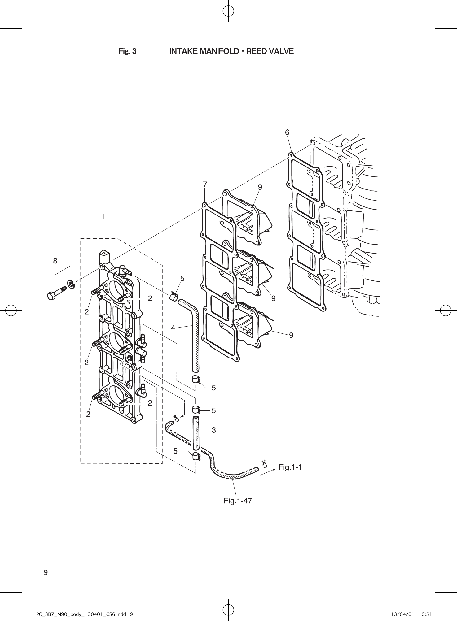 Tohatsu M90A2 INTAKE MANIFOLD・REED VALVE parts diagram