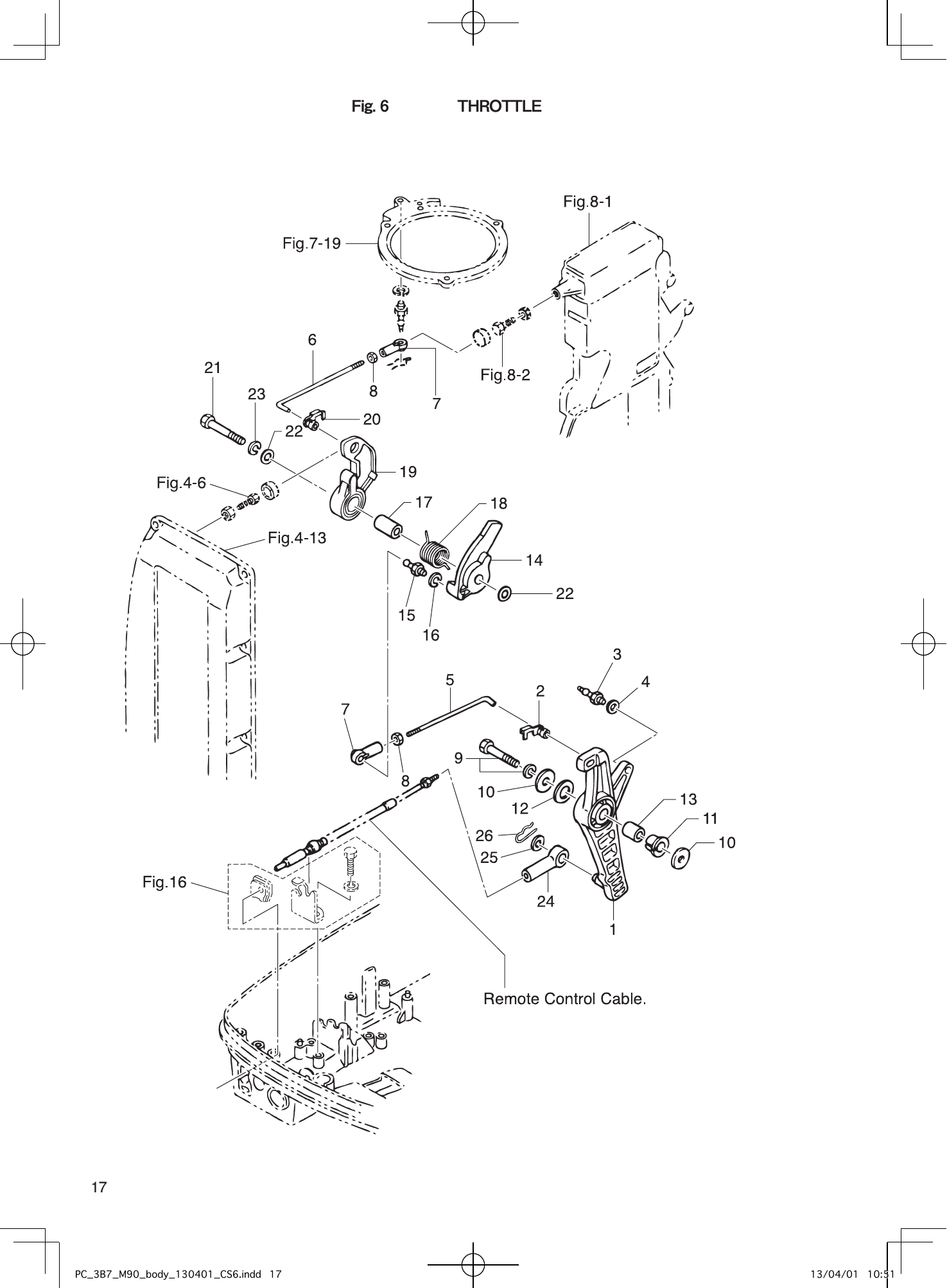 Tohatsu M90A2 THROTTLE parts diagram