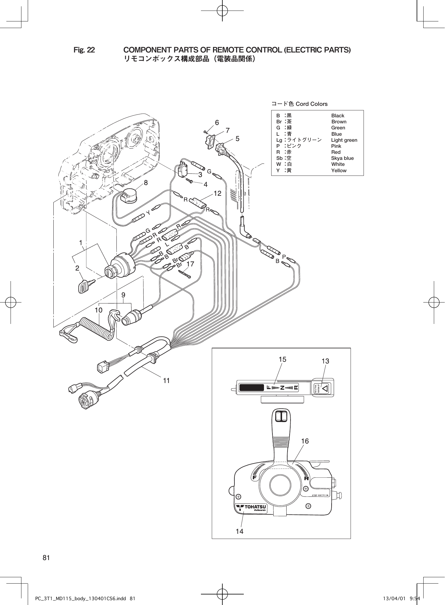 Tohatsu MD115A2 COMPONENT PARTS OF REMOTE CONTROL (ELECTRIC PARTS) parts diagram