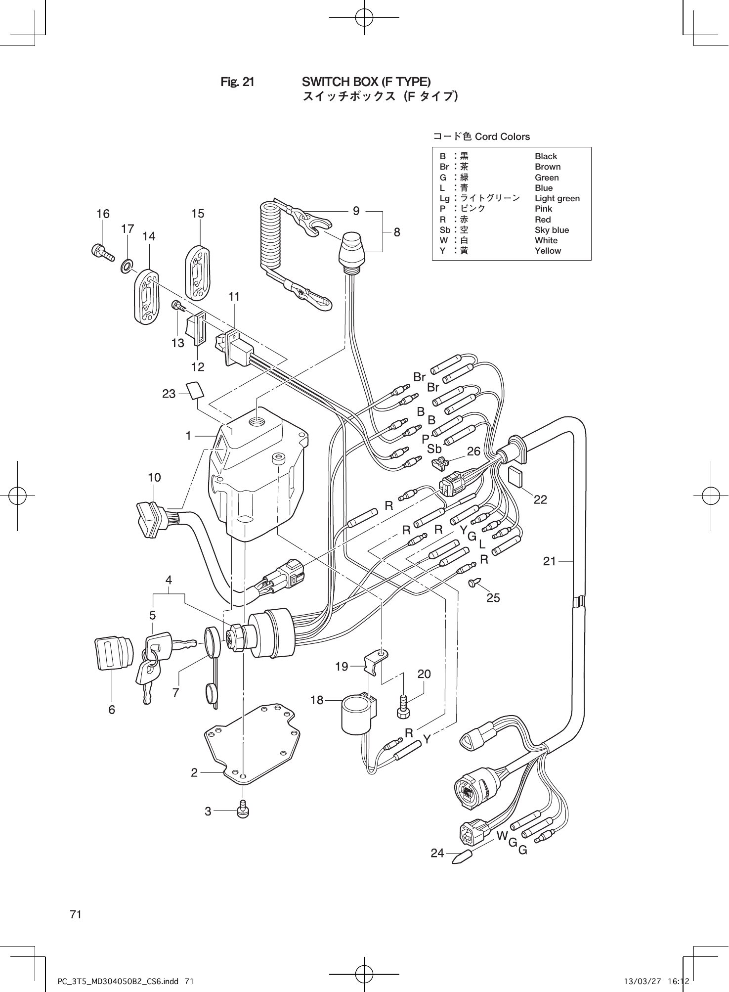 Tohatsu MD30B2, MD40B2, MD50B2 SWITCH BOX (F TYPE) parts diagram