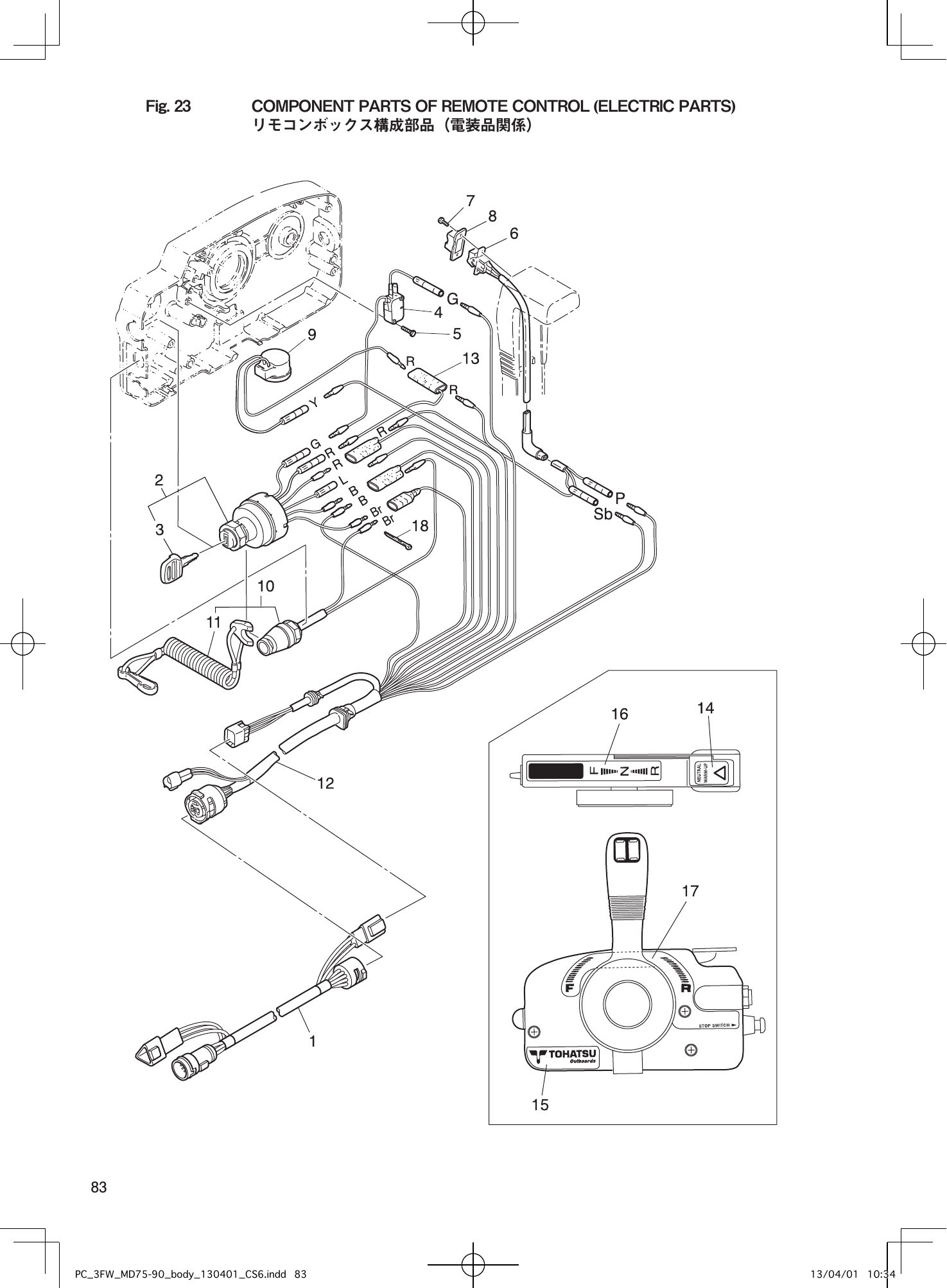 Tohatsu MD75C2, MD90C2 COMPONENT PARTS OF REMOTE CONTROL (ELECTRIC PARTS) parts diagram