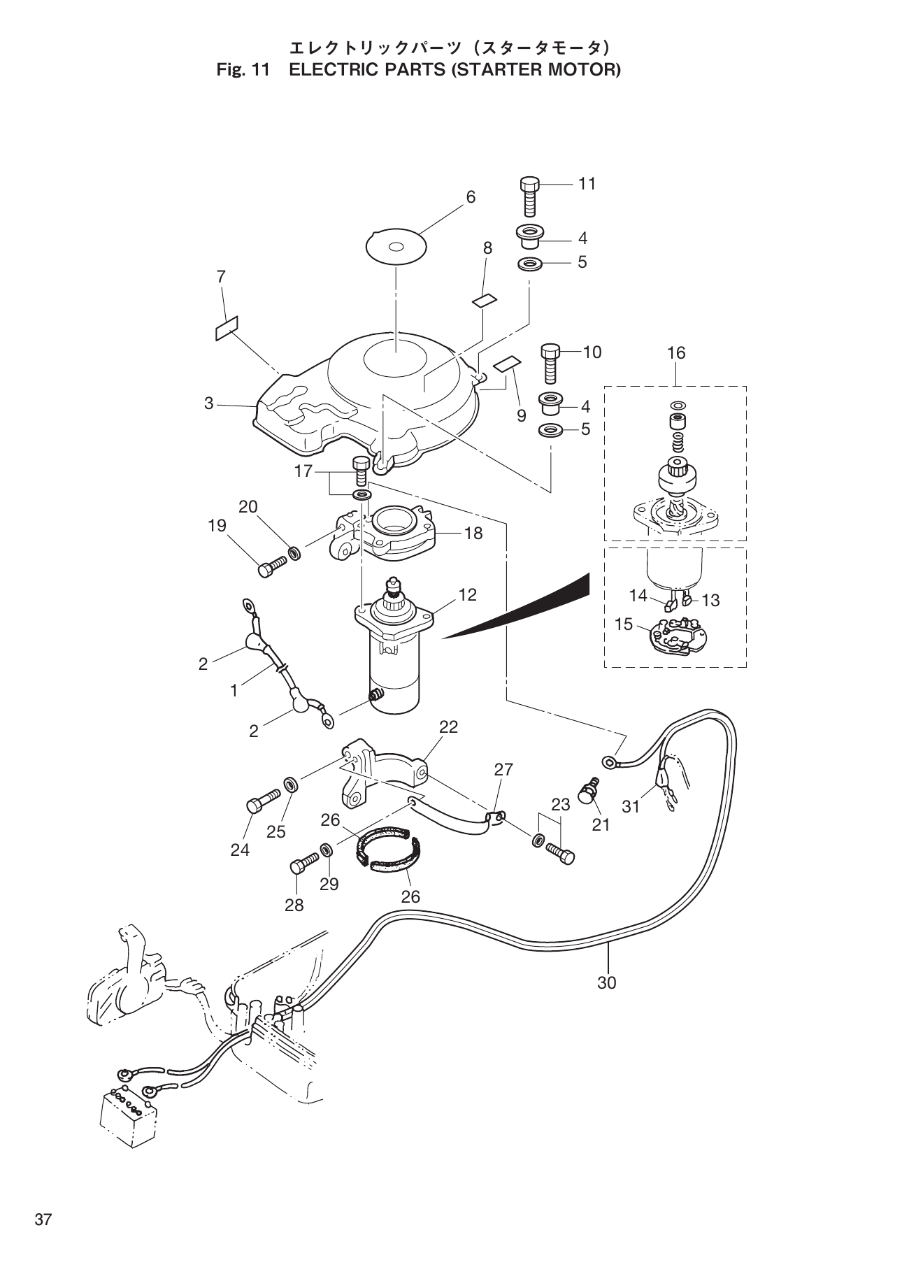 Tohatsu MD70B, MD90B ELECTRIC PARTS(STARTER MOTOR) parts diagram