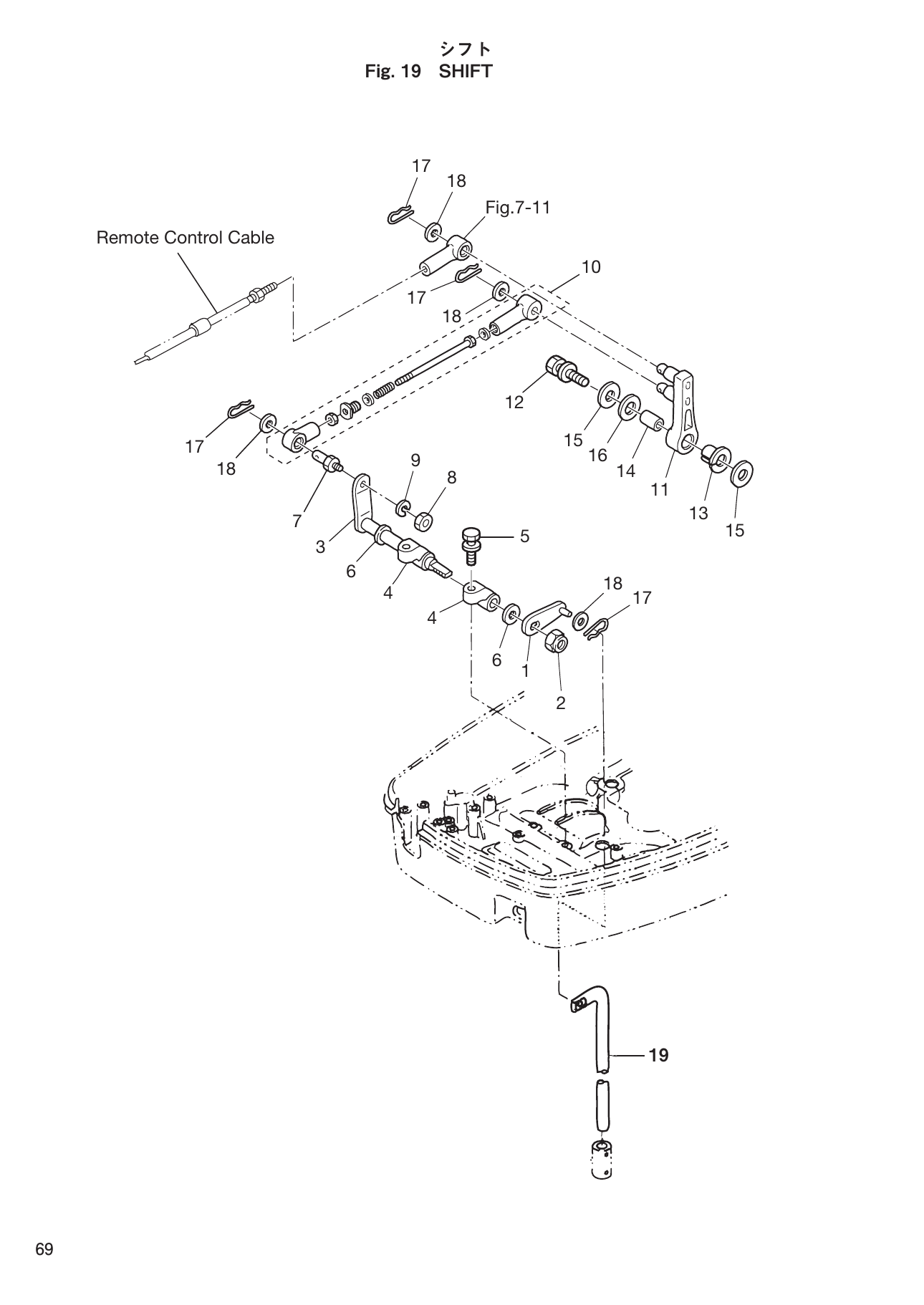 Tohatsu MD70B, MD90B SHIFT parts diagram