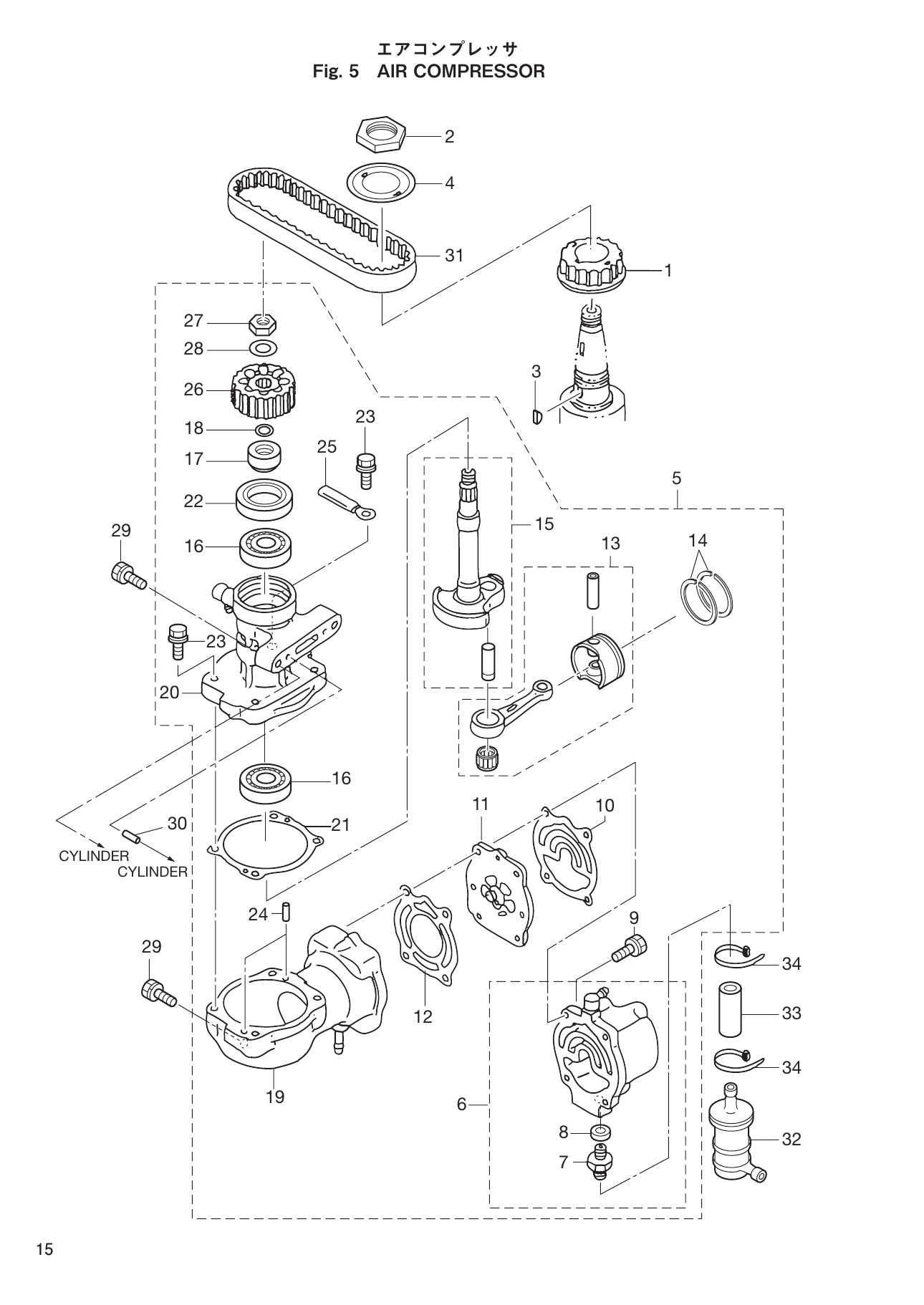 Tohatsu MD70B, MD90B AIR COMPRESSOR parts diagram