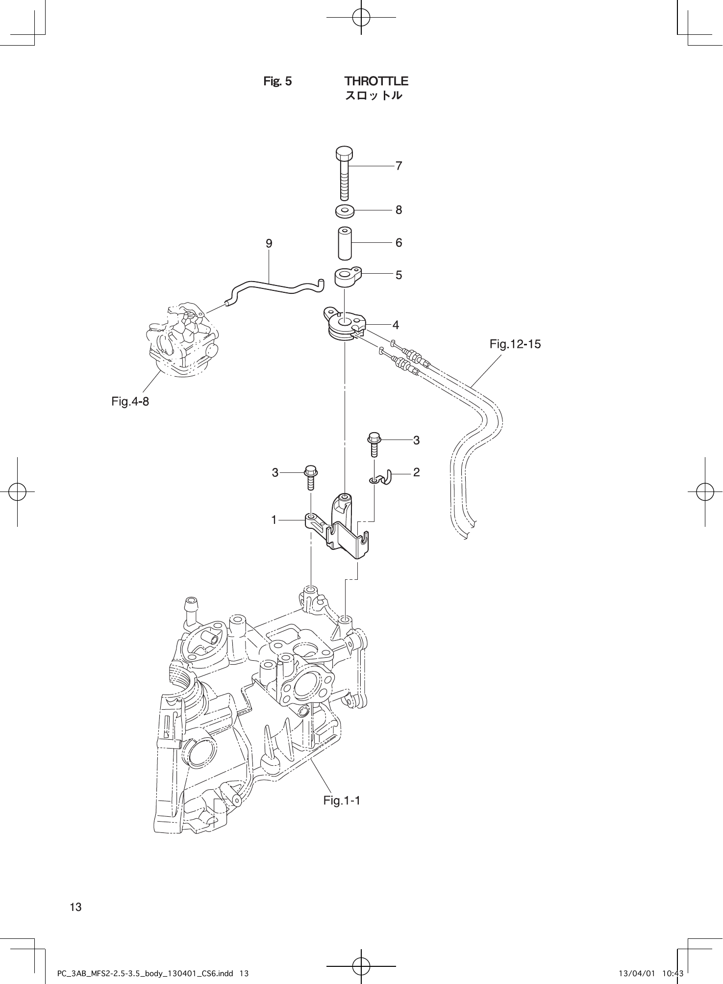 Tohatsu MFS2B, MFS2.5B, MFS3.5B THROTTLE parts diagram
