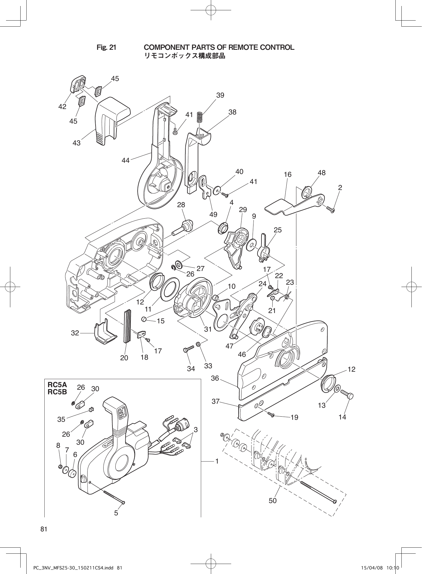 Tohatsu MFS25C, MFS30C COMPONENT PARTS OF REMOTE CONTROL parts diagram