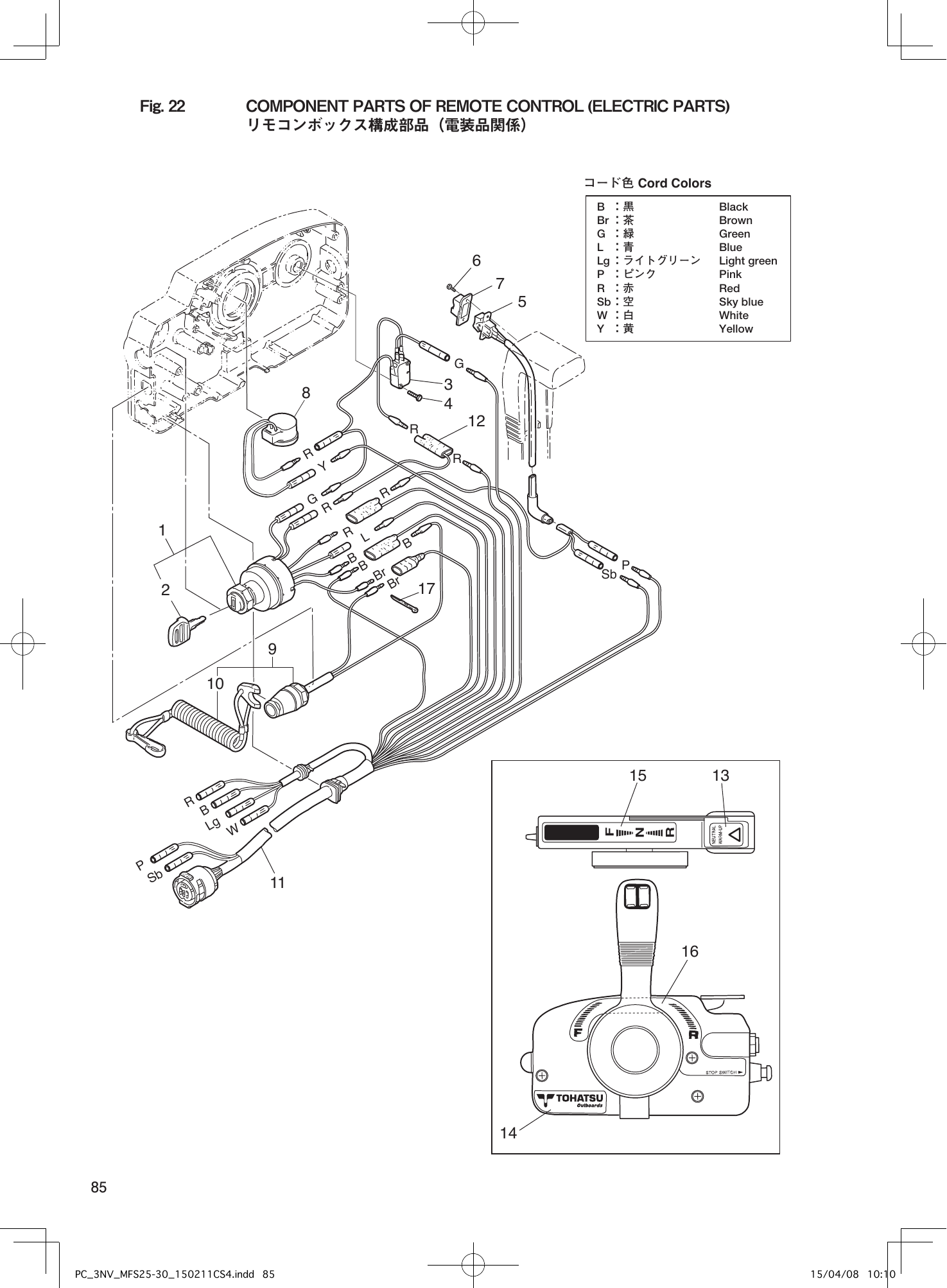 Tohatsu MFS25C, MFS30C COMPONENT PARTS OF REMOTE CONTROL (ELECTRIC PARTS) parts diagram
