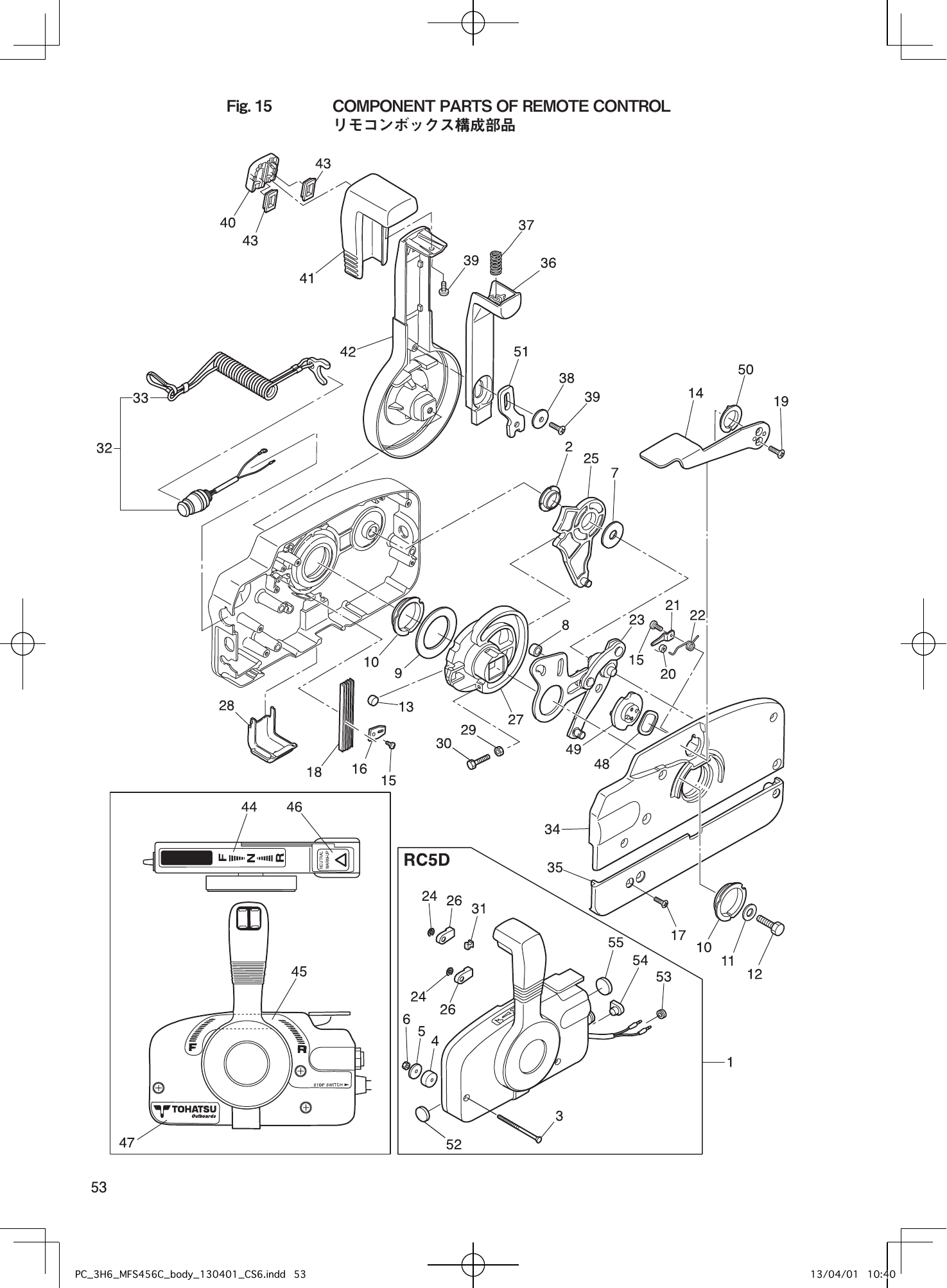 Tohatsu MFS4C, MFS5C, MFS6C COMPONENT PARTS OF REMOTE CONTROL parts diagram