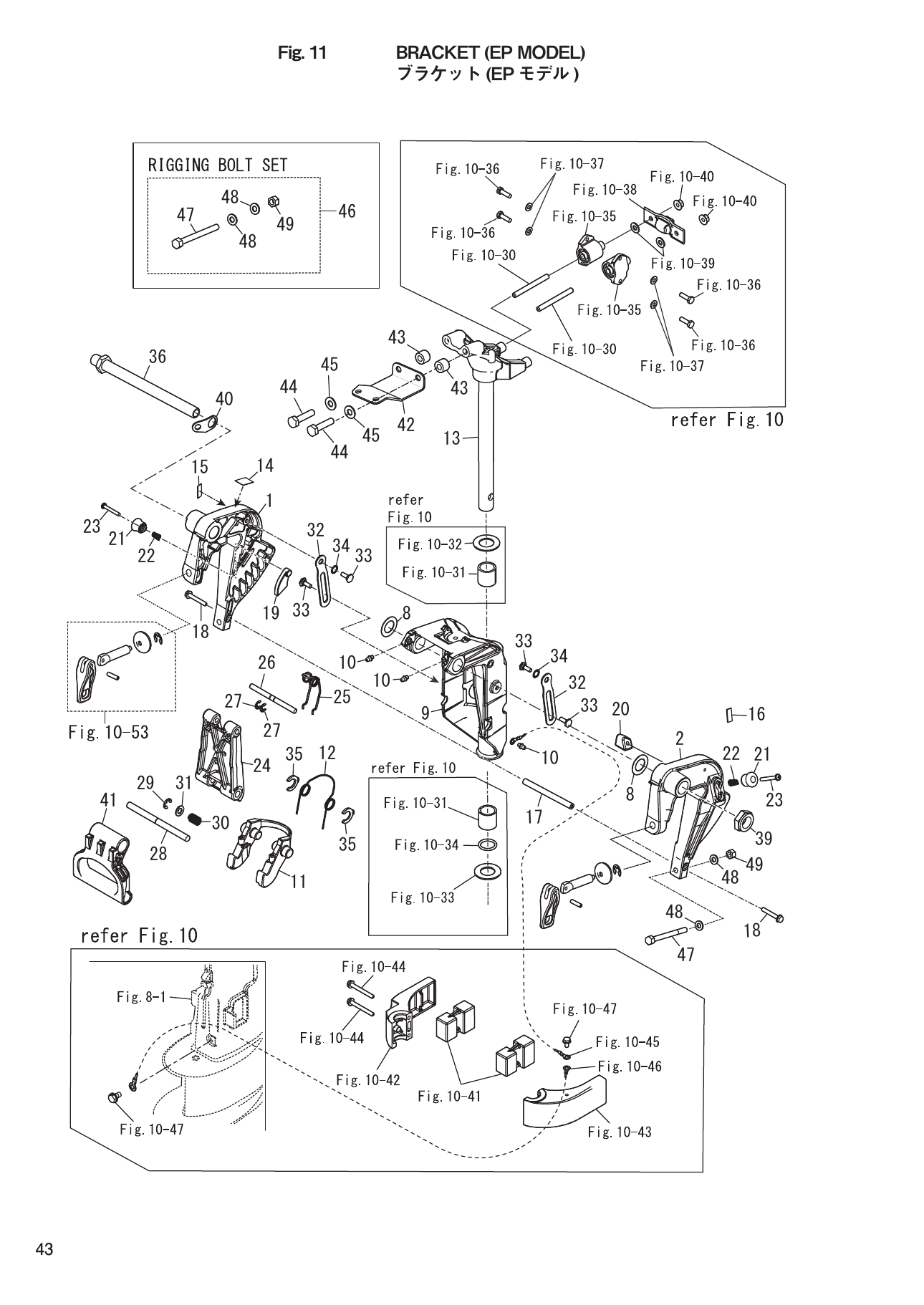 Tohatsu MFS8C, MFS9.8C, MFS9.9CX, MFS6CZ, MFS9.9CY BRACKET (EP MODEL) parts diagram