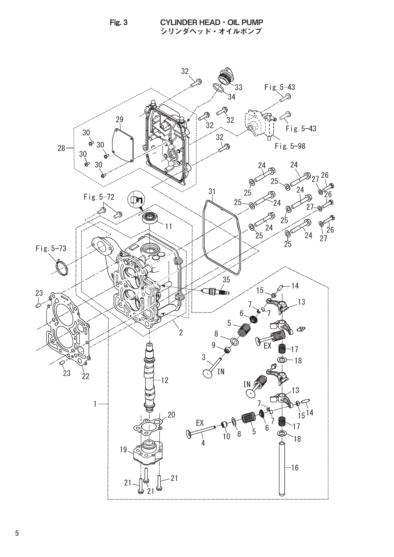 Tohatsu MFS8C, MFS9.8C, MFS9.9CX, MFS6CZ, MFS9.9CY CYLINDER HEAD・OIL PUMP parts diagram