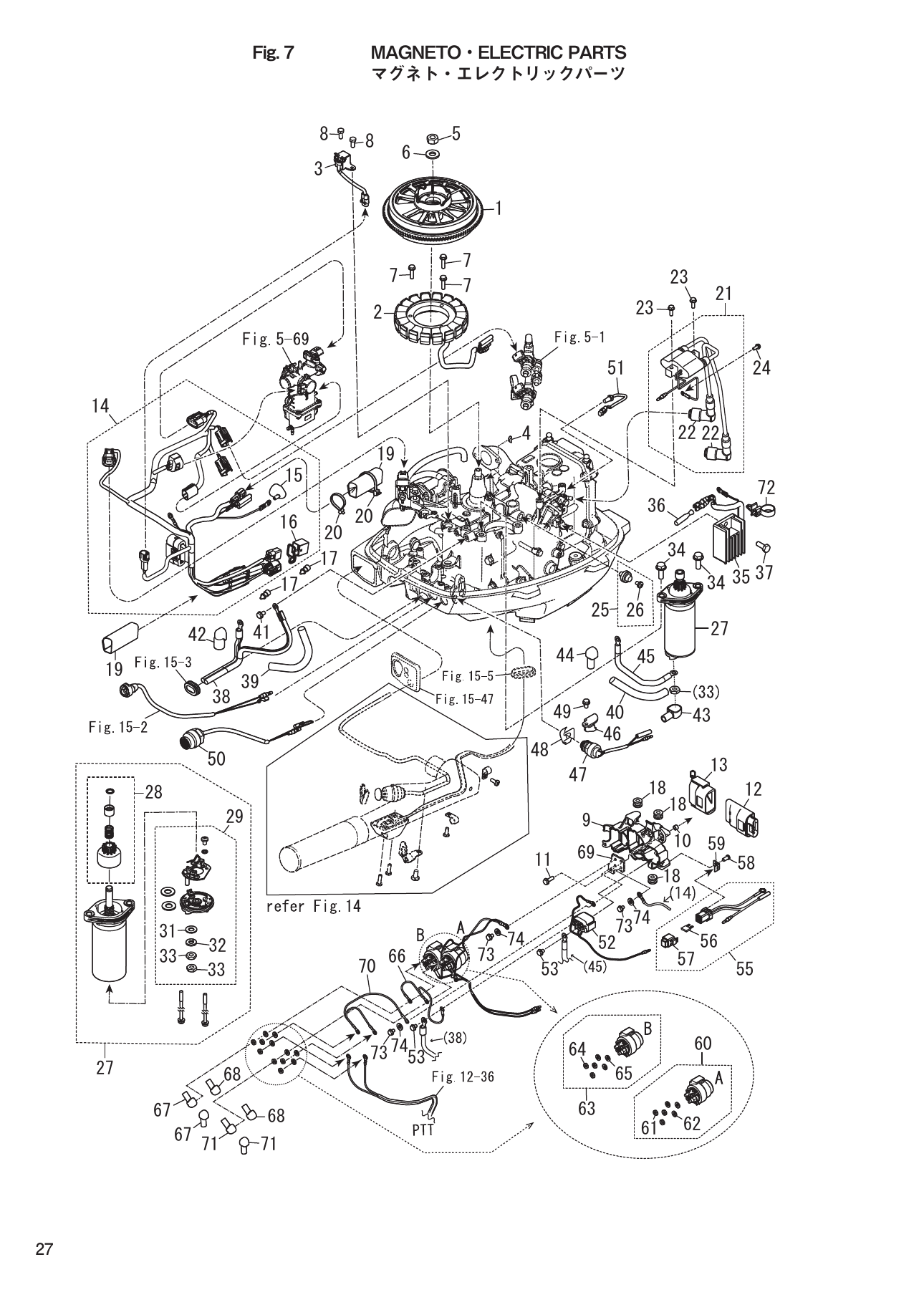 Tohatsu MFS8C, MFS9.8C, MFS9.9CX, MFS6CZ, MFS9.9CY MAGNETO・ELECTRIC PARTS parts diagram