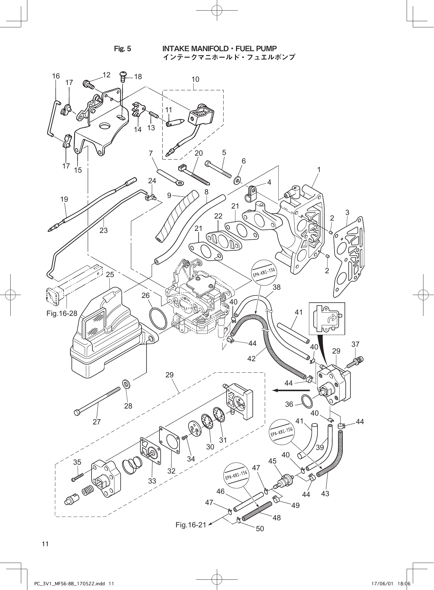 Tohatsu MFS6BZ, MFS8B, MFS9.8B INTAKE MANIFOLD・FUEL PUMP parts diagram
