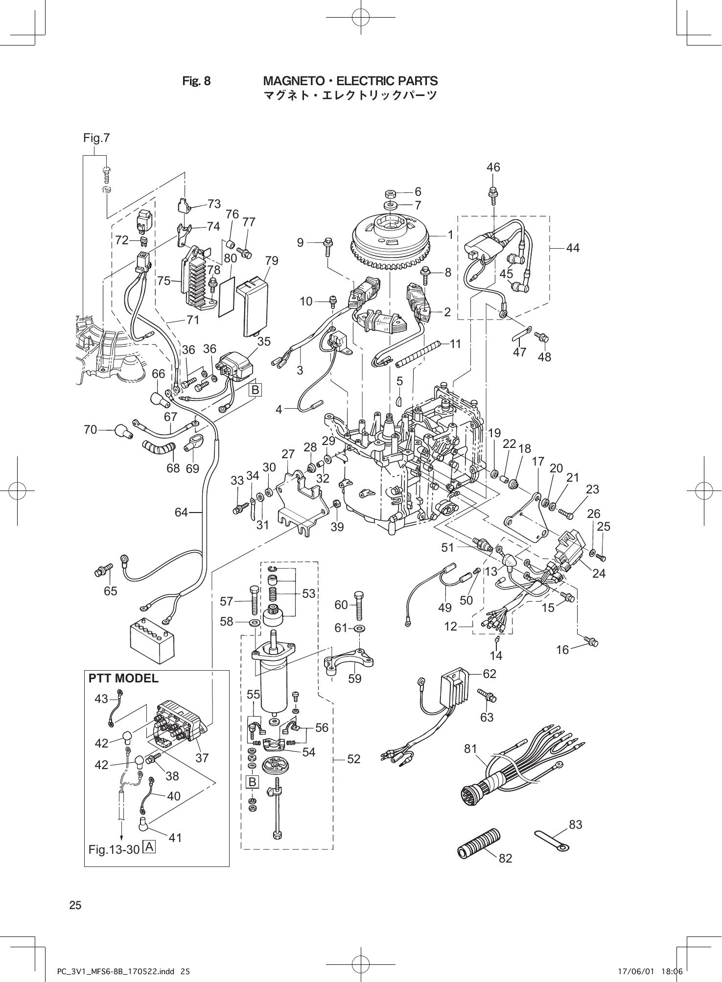 Tohatsu MFS6BZ, MFS8B, MFS9.8B MAGNETO・ELECTRIC PARTS parts diagram