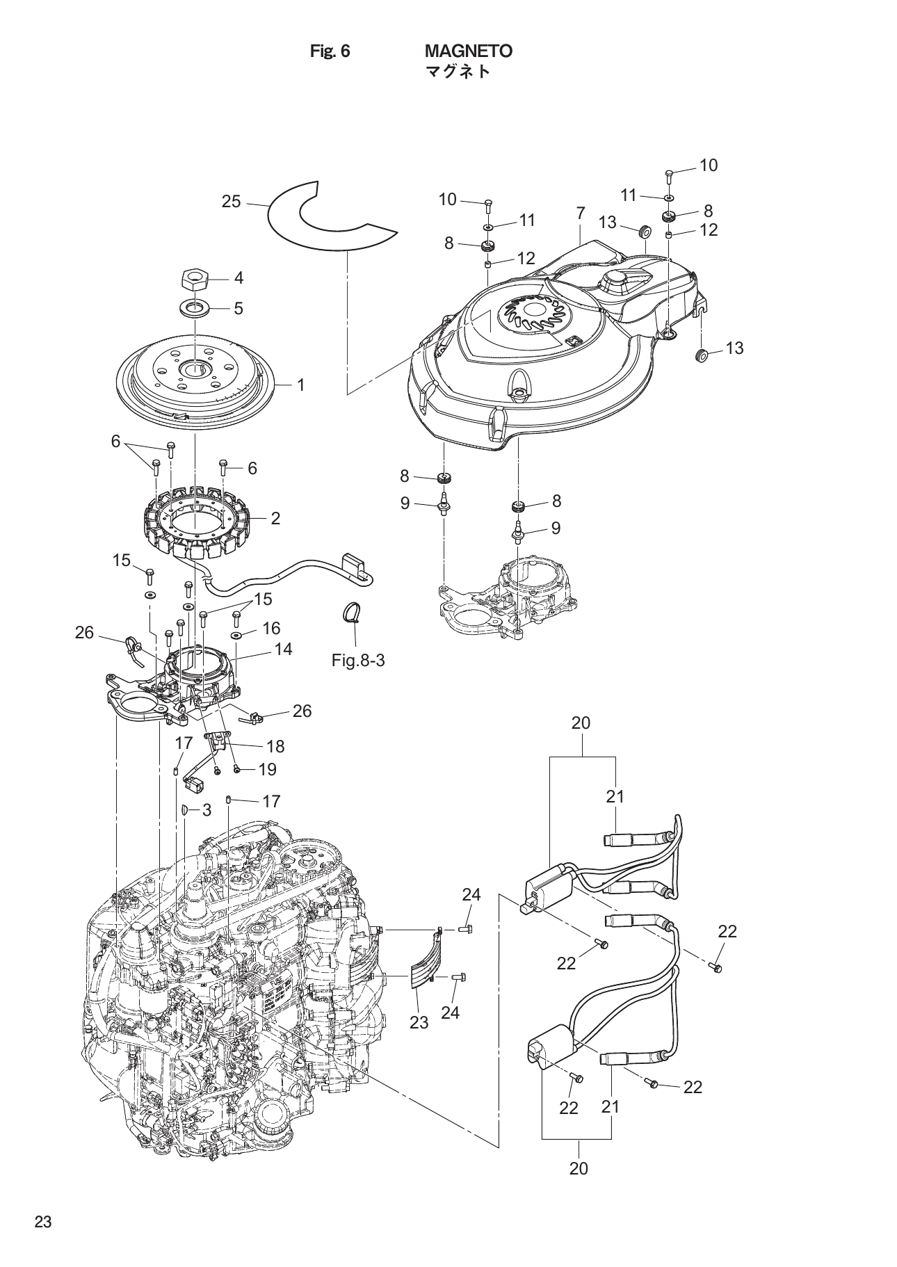 Tohatsu MFS75A, MFS90A, MFS100A, MFS115A, MFS140A MAGNETO parts diagram