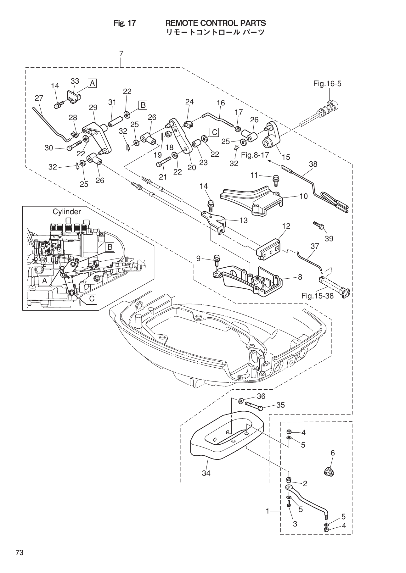 Tohatsu MFS9.9D, MFS15D, MFS20D REMOTE CONTROL PARTS parts diagram