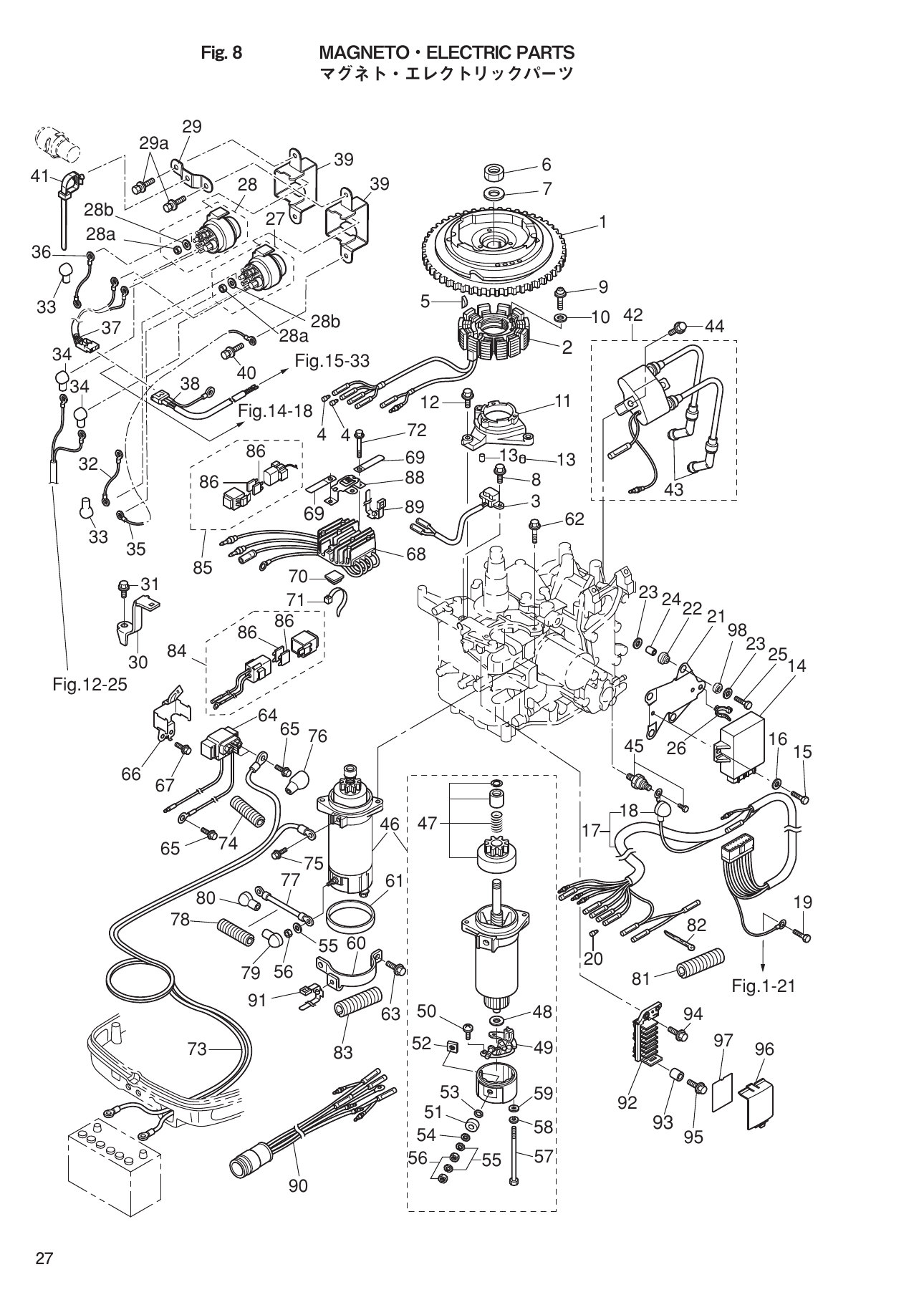 Tohatsu MFS9.9D, MFS15D, MFS20D MAGNETO・ELECTRIC PARTS parts diagram
