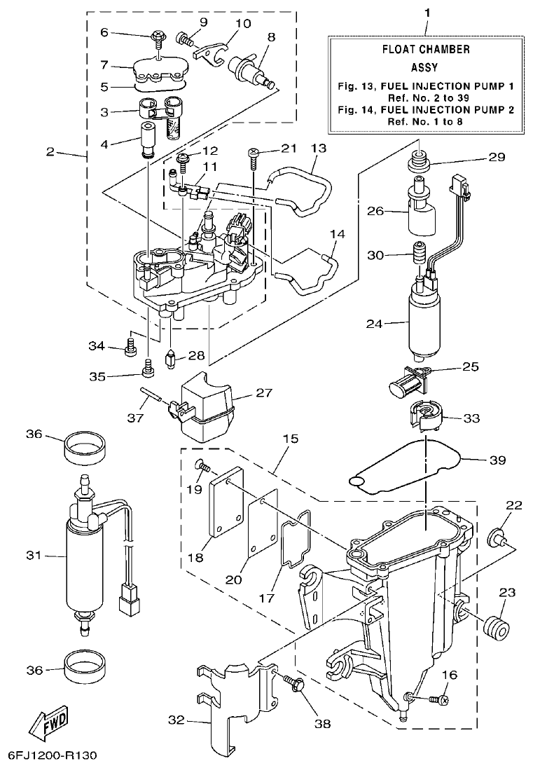 Yamaha F250HET, FL250HET FUEL INJECTION PUMP 1 parts diagram
