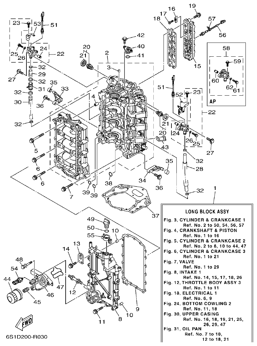 Yamaha F250HET, FL250HET CYLINDER & CRANKCASE 1 parts diagram