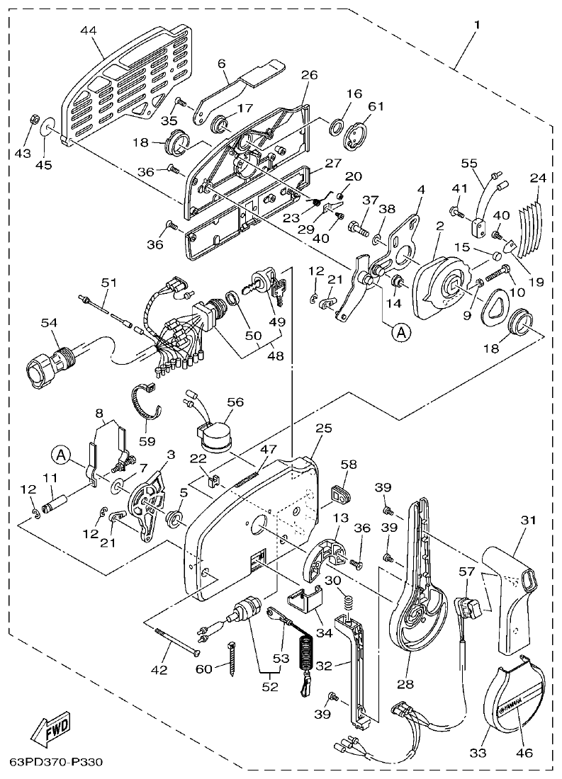 Yamaha F250HET, FL250HET REMOTE CONTROL ASSY 1 parts diagram