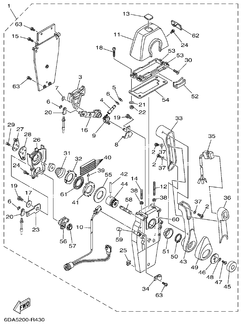 Yamaha F250HET, FL250HET REMOTE CONTROL ASSY 2 parts diagram