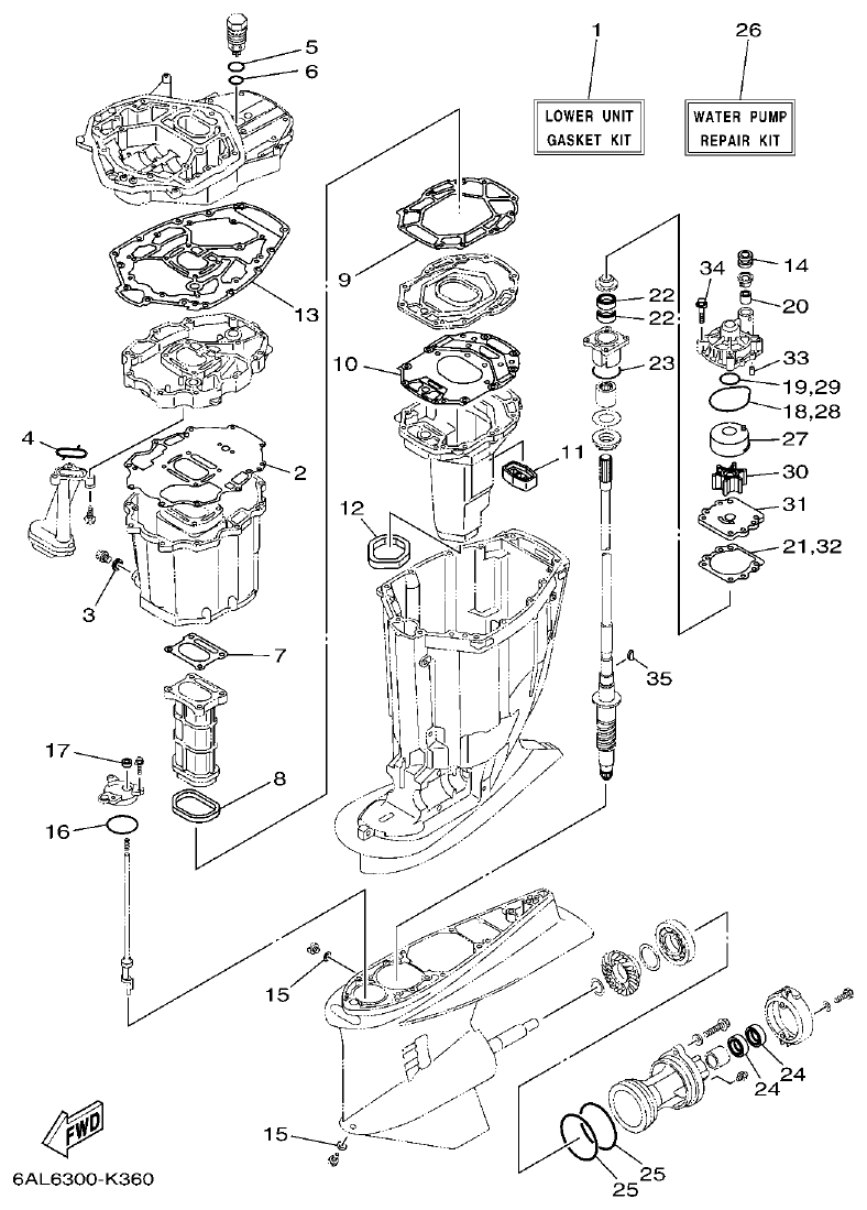Yamaha F250HET, FL250HET REPAIR KIT 2 parts diagram
