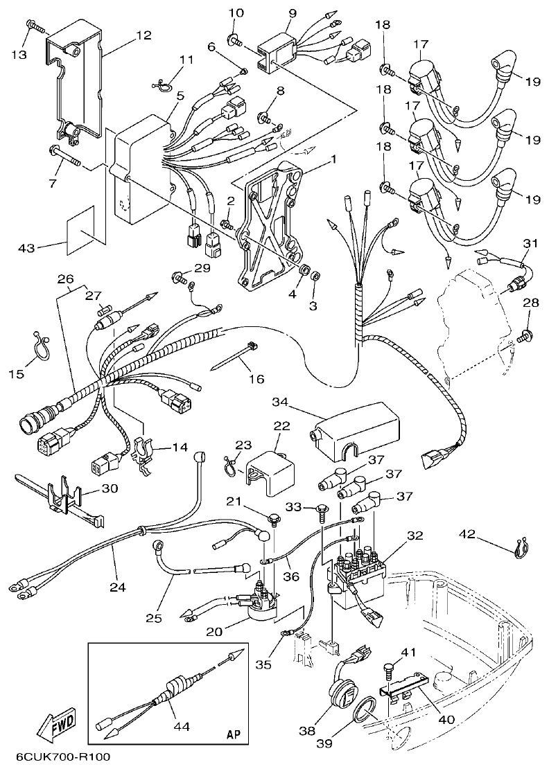 Yamaha 60FET, 60FETO, 70BETO ELECTRICAL parts diagram