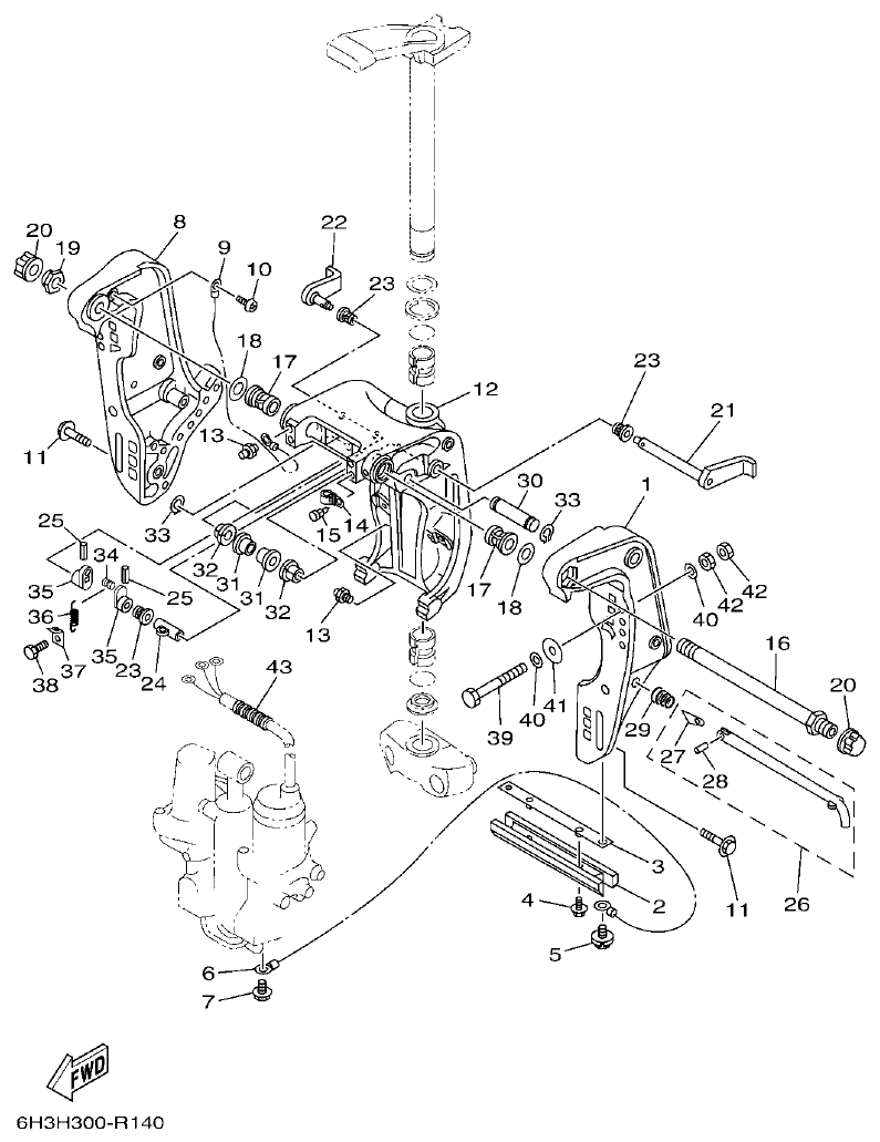 Yamaha 60FET, 60FETO, 70BETO BRACKET 1 parts diagram