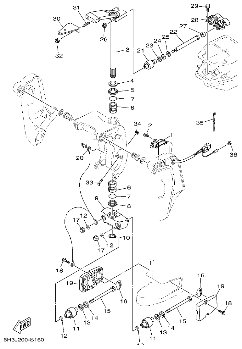 Yamaha 60FET, 60FETO, 70BETO BRACKET 2 parts diagram