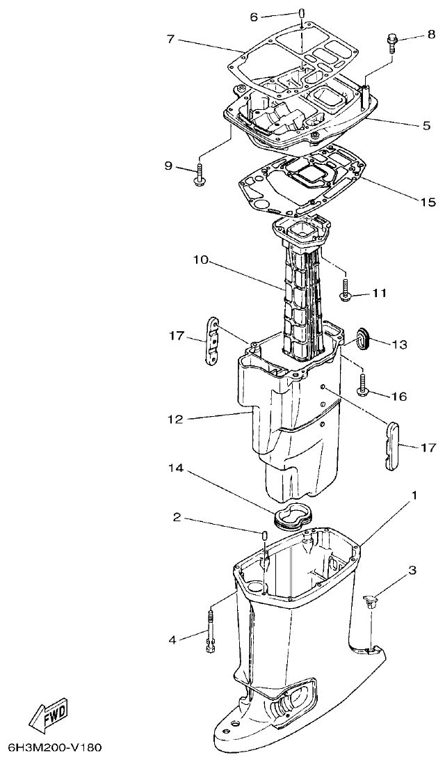 Yamaha 60FET, 60FETO, 70BETO UPPER CASING parts diagram