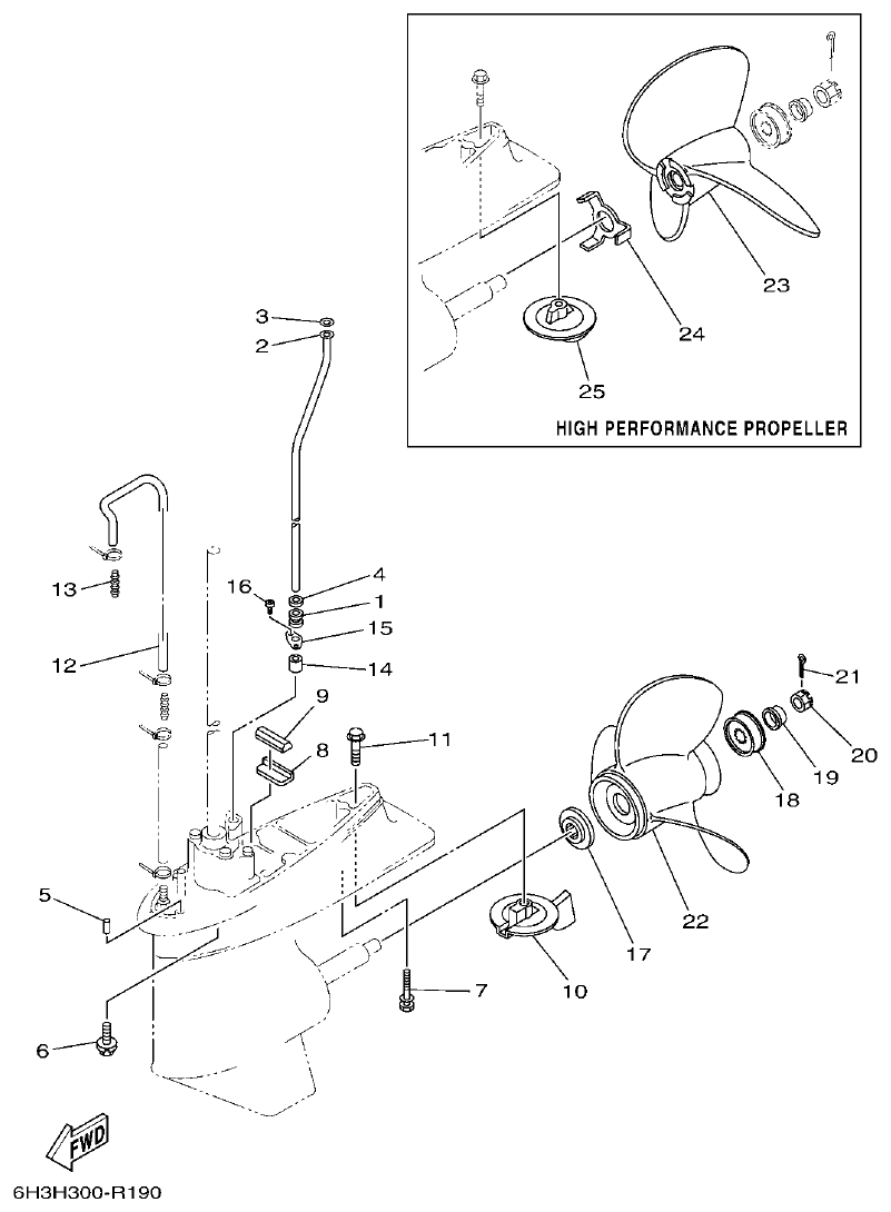 Yamaha 60FET, 60FETO, 70BETO LOWER CASING & DRIVE 2 parts diagram
