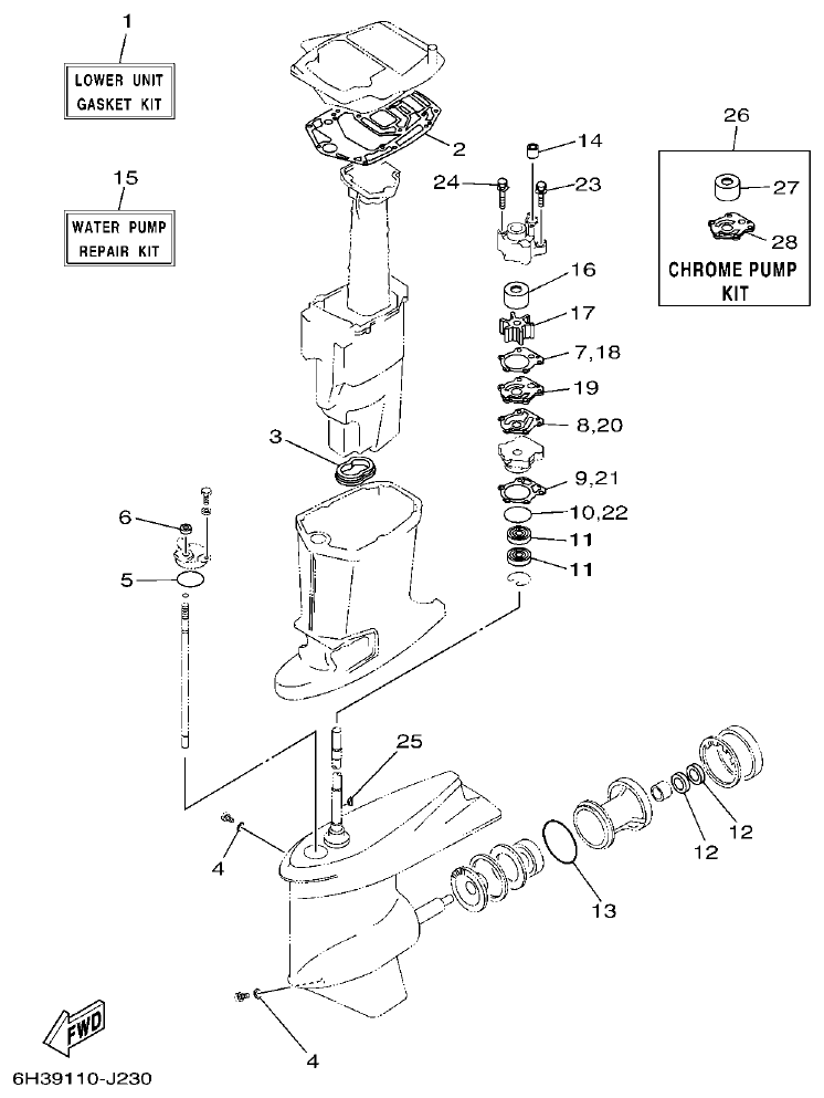 Yamaha 60FET, 60FETO, 70BETO REPAIR KIT 2 parts diagram