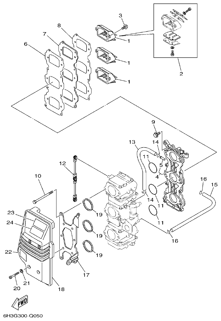 Yamaha 60FET, 60FETO, 70BETO INTAKE parts diagram