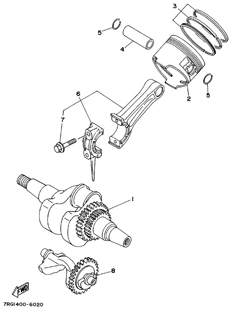 Yamaha 7WY2 CRANKSHAFT. PISTON parts diagram