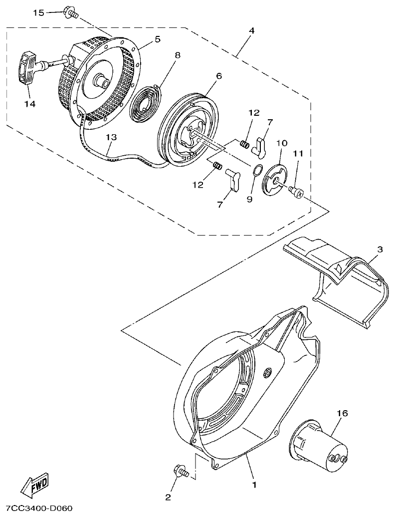 Yamaha EF66 AIR SHROUD & STARTER parts diagram
