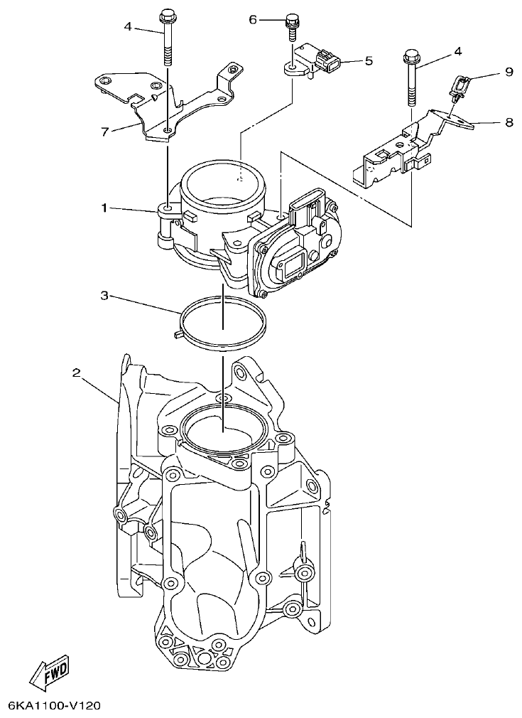 Yamaha F300XCB2, F300UCB2 THROTTLE BODY ASSY 1 parts diagram