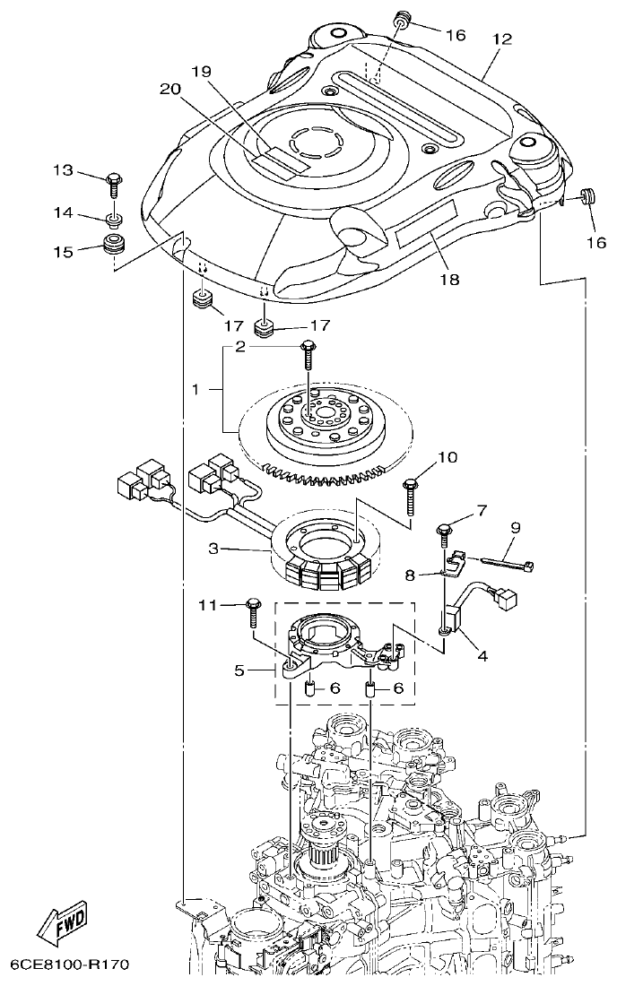 Yamaha F300XCB2, F300UCB2 GENERATOR parts diagram