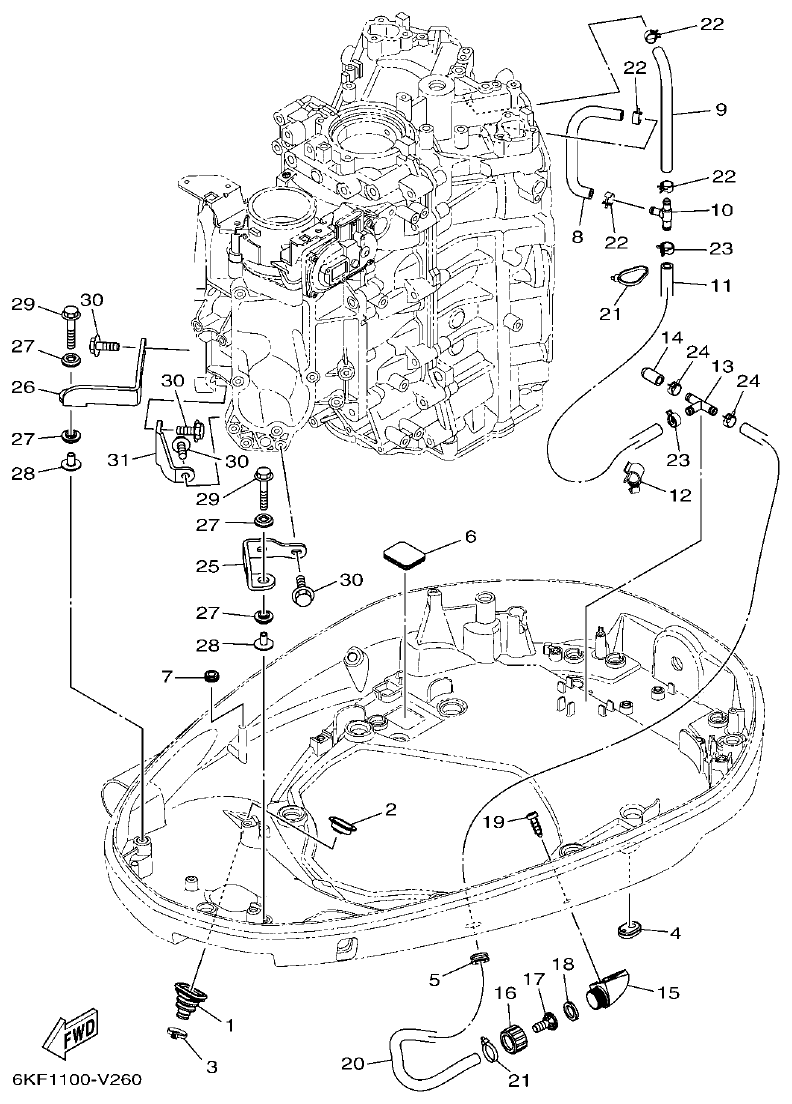 Yamaha F300XCB2, F300UCB2 BOTTOM COWLING 2 parts diagram