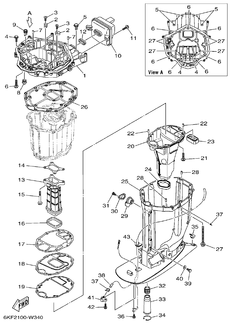 Yamaha F300XCB2, F300UCB2 UPPER CASING parts diagram