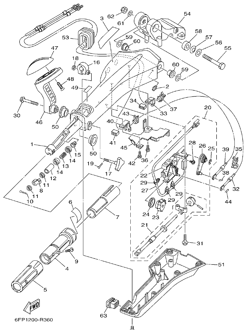 Yamaha F75F, F100G STEERING 1 parts diagram