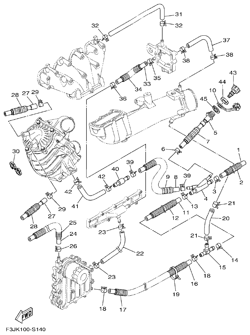 Yamaha F3JK EXHAUST 2 parts diagram