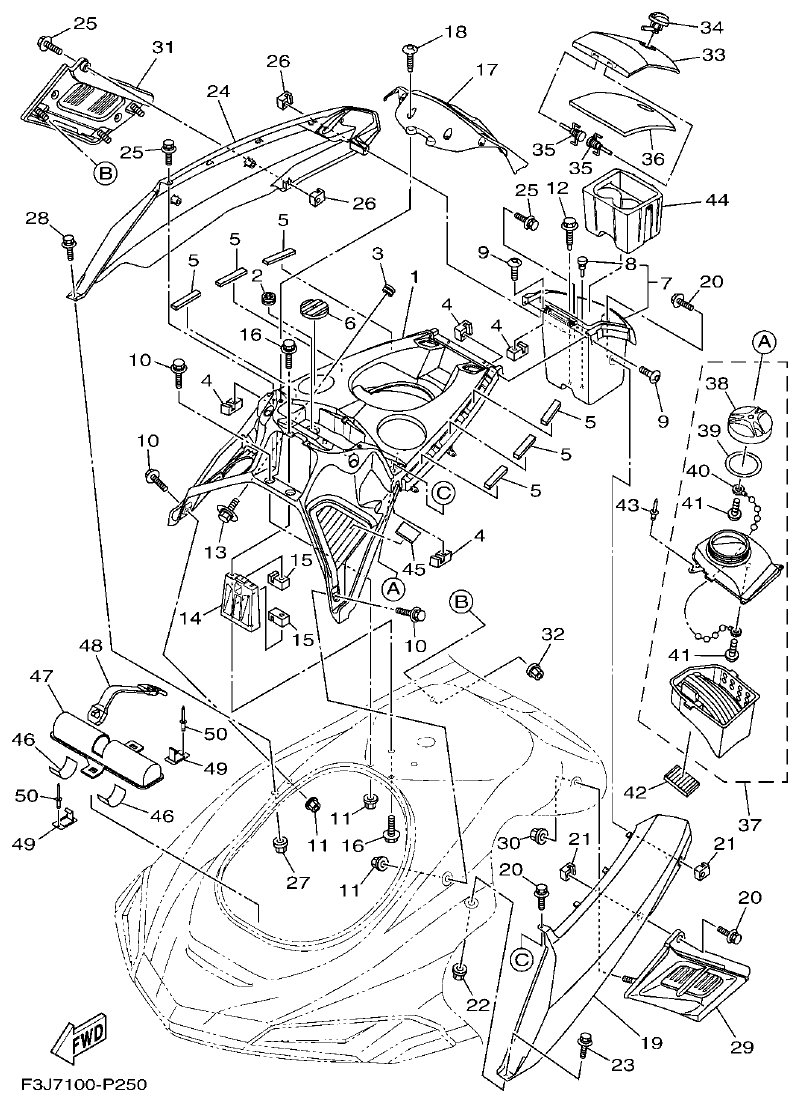 Yamaha F3JK ENGINE HATCH 1 parts diagram