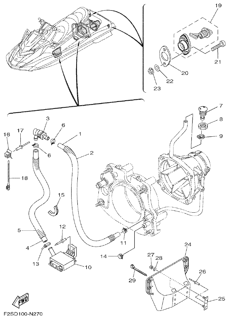 Yamaha F3JK HULL & DECK parts diagram