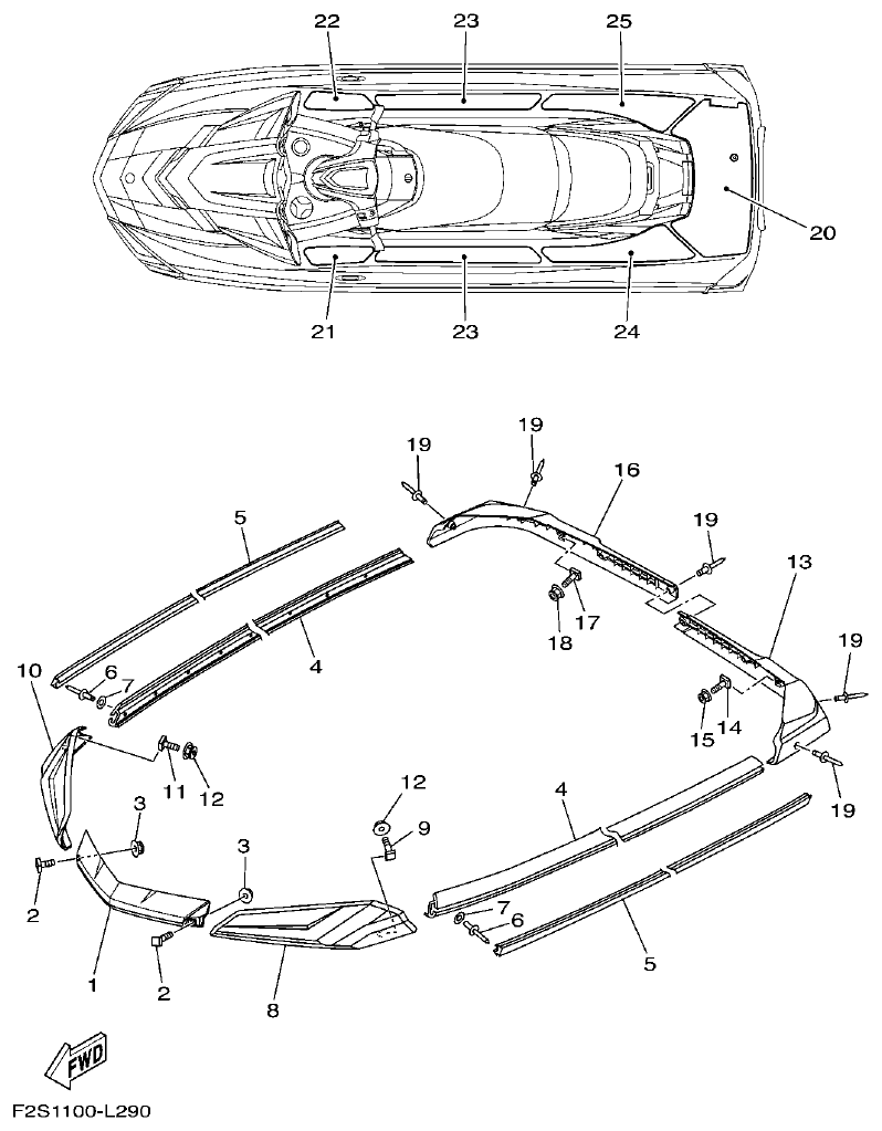 Yamaha F3JK GUNWALE & MAT parts diagram