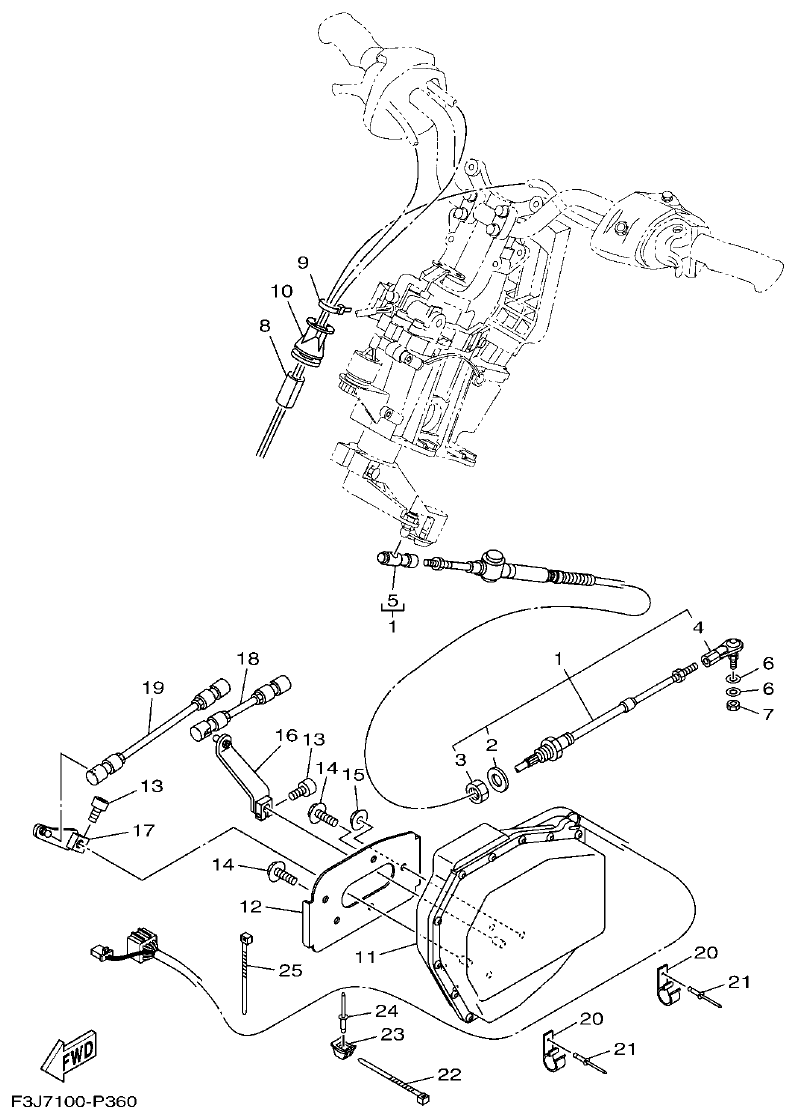 Yamaha F3JK CONTROL CABLE parts diagram