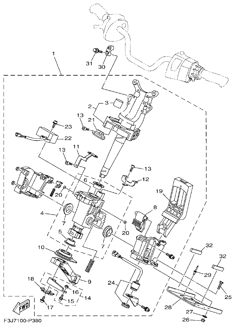 Yamaha F3JK STEERING 2 parts diagram