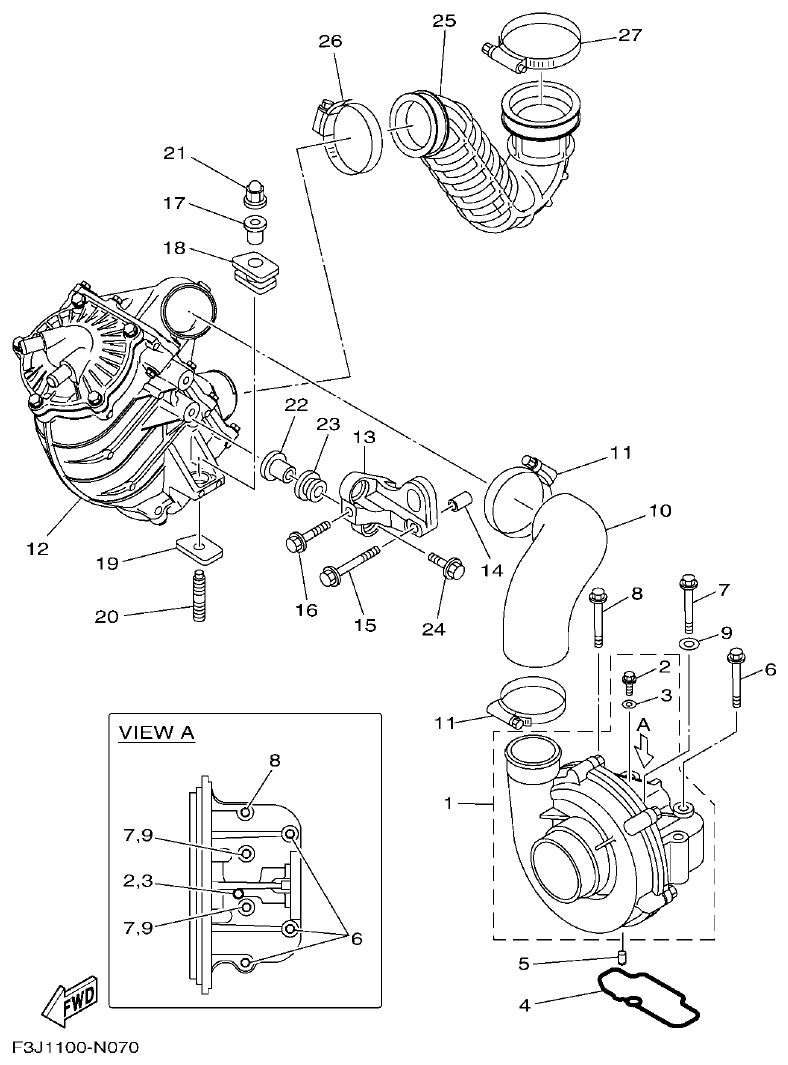 Yamaha F3JK INTAKE 2 parts diagram
