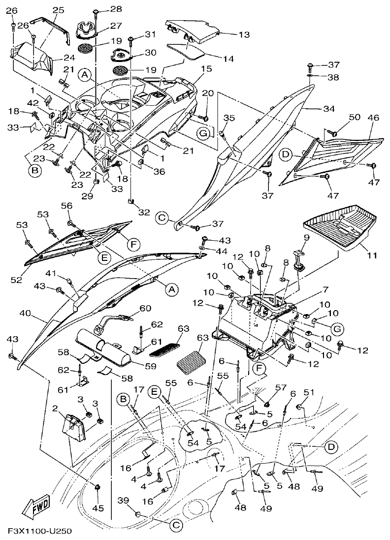 Yamaha FC1800A-U ENGINE HATCH 1 parts diagram