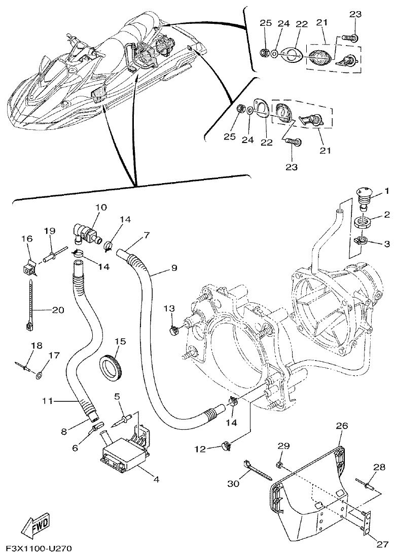 Yamaha FC1800A-U HULL & DECK parts diagram