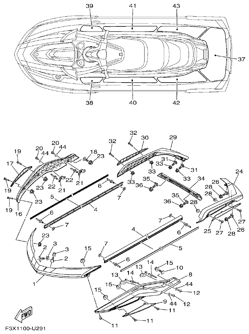 Yamaha FC1800A-U GUNWALE & MAT parts diagram