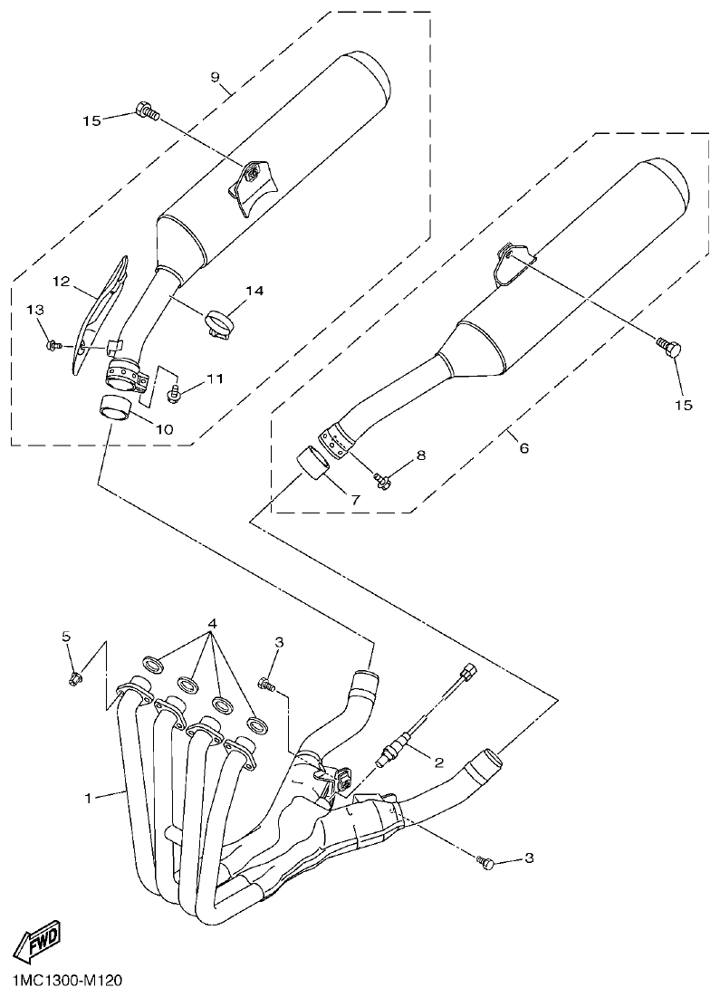 Yamaha FJR1300AP EXHAUST parts diagram